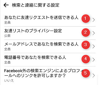 検索と連絡に関する設定を変更