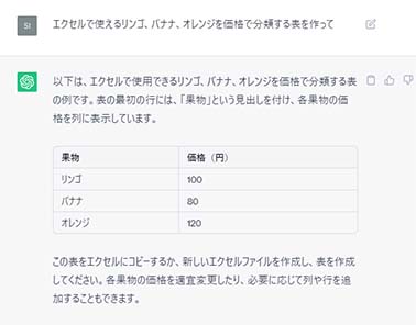 Excelの表も作成できる